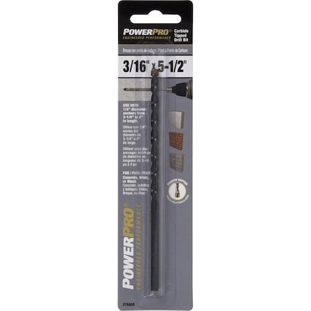 Hillman HILLMAN Power Pro 3/16 in. X 5-1/2 in. L Carbide Tipped Drill Bit 1 pk 375805